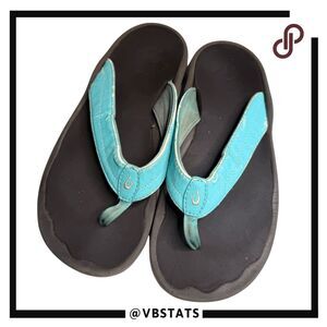Olukai Ohana Women's Slip On Thong Flip Flop Sandals Blue Black Size 8